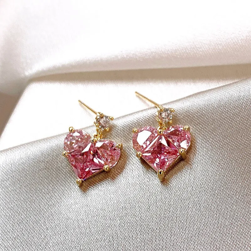 Mode coeurs suspendus cristaux roses boucles d'oreilles pour les femmes fête tendance Piercing oreille bijoux amis cadeau