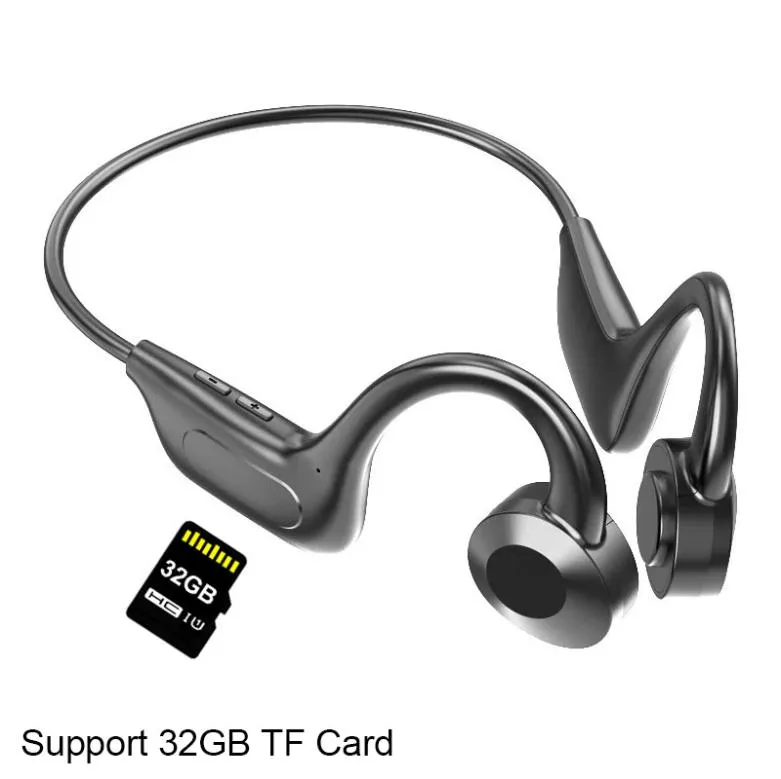 Casque à conduction osseuse Casque Bluetooth Écouteurs sans fil Crochet d'oreille Lecteur MP3 Appel Sport 32 Go Carte TF Cyclisme Course à pied Diving8989909