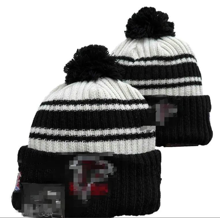 Gorros masculinos de malha com punho pom atl, gorros atl bobble, chapéu esportivo listrado de lã lateral, gorro de beisebol quente para mulheres a3