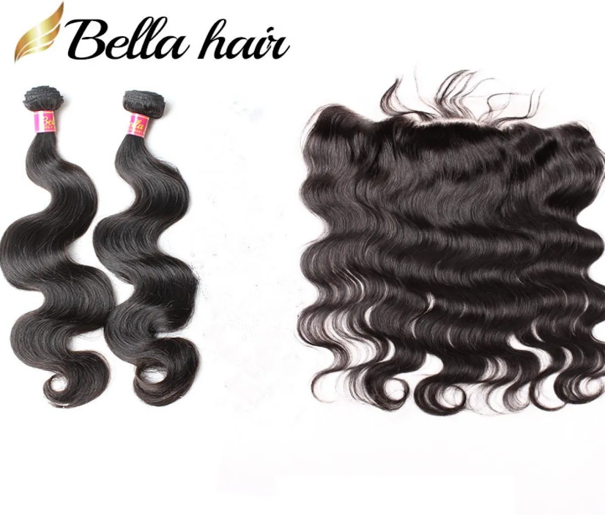 Bella Hair 8A Fermeture frontale en dentelle avec des faisceaux de cheveux Extensions brésiliennes vierges non transformées Couleur noire naturelle Vague de corps Human9007993