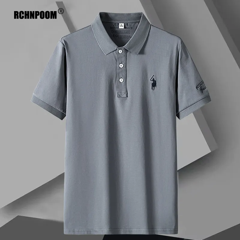 Mens Polos Summer Luxury Business Polo Shirts Lapel Casual Fashion Short Sleeve Brand Embroidered Baggy Clothing 230404