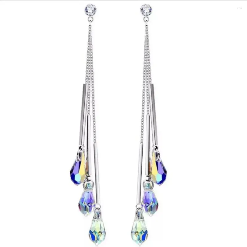 Dangle Oorbellen 1 paar Vrouwen Drop Tear Cut Dagelijks Feest Lange Bruiloft Elegante Veelkleurige Kristallen Oordecoratie Dating Opvallend