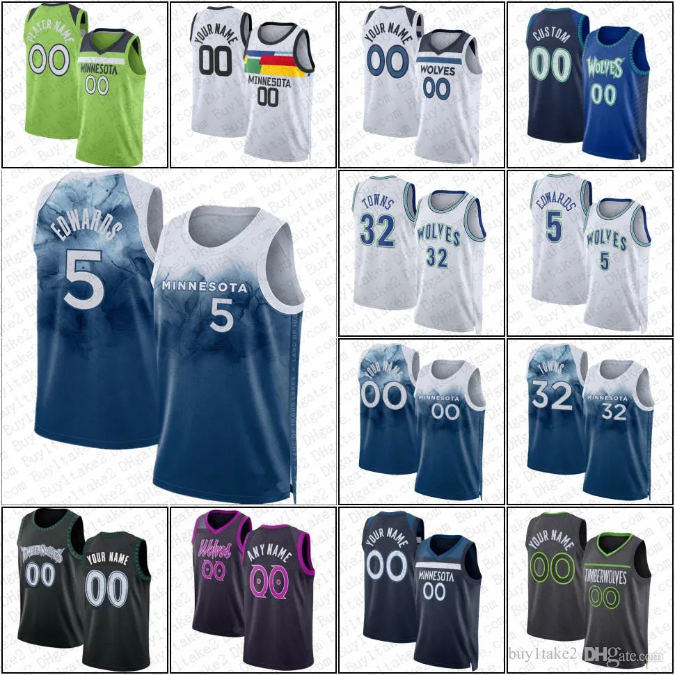 Karl-Anthony Towns 5 Anthony Edwards Basketball Jersey Rudy Gobert Kevin Garnett Minnesotas Timberwolve 2023 2024 Cidade Jaden McDaniels Kyle Anderson Naz Reid