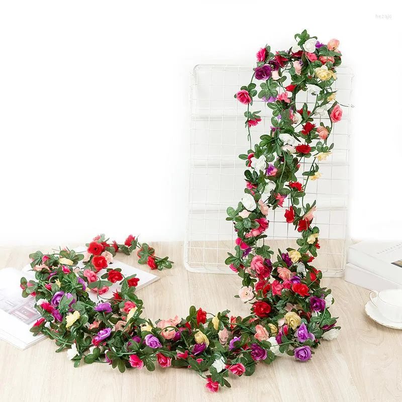 装飾的な花250cmローズ人工アイビーローズシルクフェイクガーランド用ディーガーデンホームウェディングデコレーション9/45ヘッズフラワーバイン
