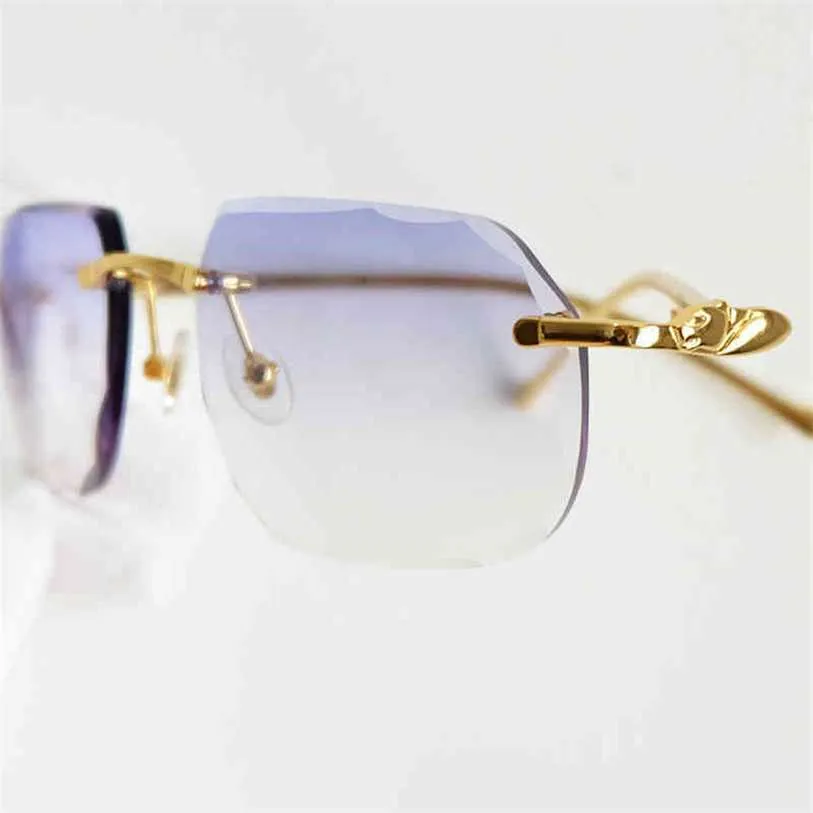 2023 Designer Glasses New Luxury Designer Men Retro Rimless Sunglasses Classic Vintage Glasses Tinting Diamond Cut Spring De Sol Mujer