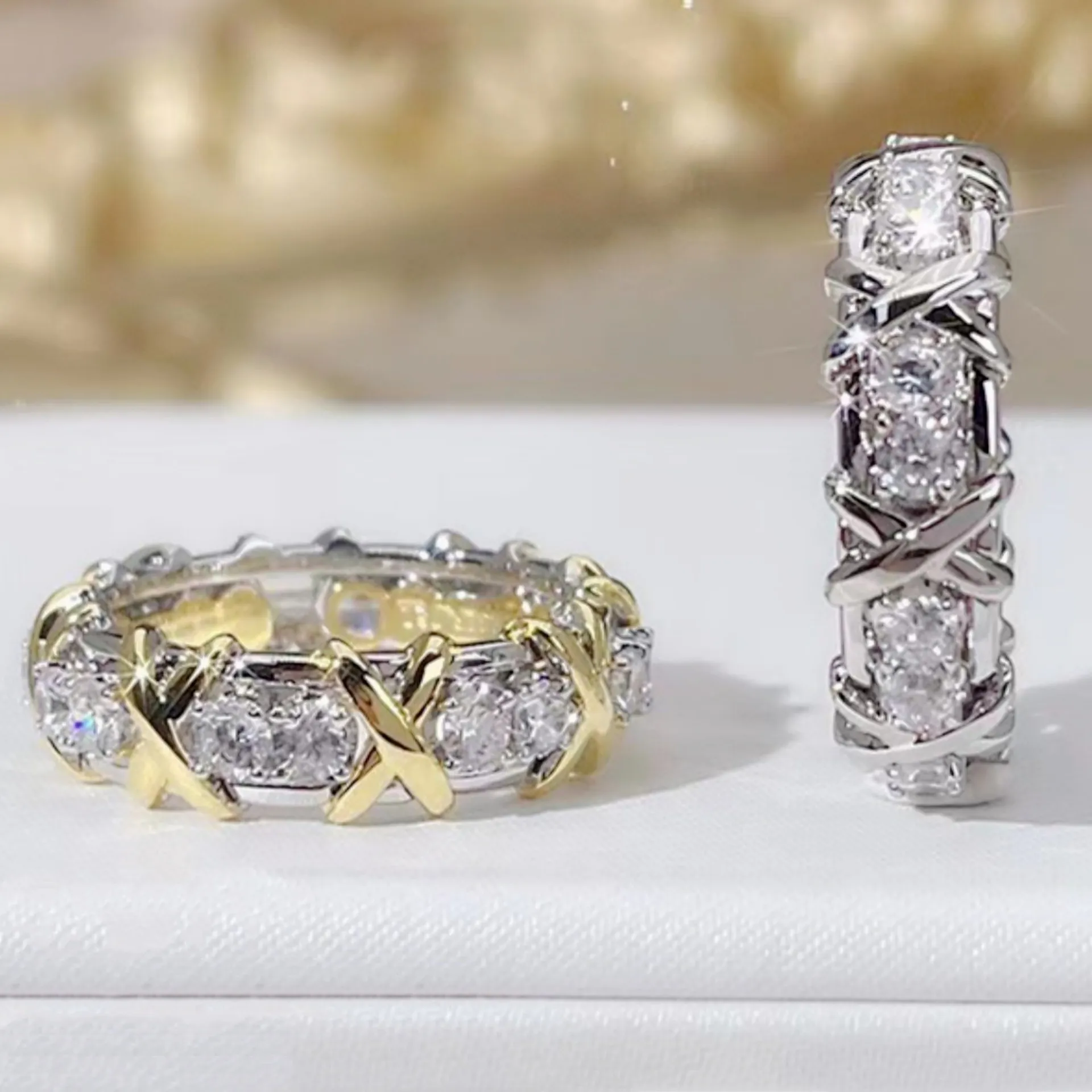 Vecalon Moissanite 3 Kolory Gem Symulowany diament CZ Ingagements Pierścień Wedding Pierścień dla kobiet 10KT Biała żółte złoto Kobieta R246D