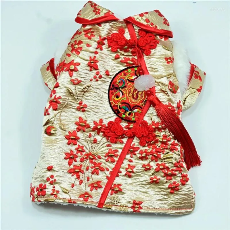 Hondenkleding Lente Festival Kleding Winter Huisdierenkleding Chinees Jaar Jasje Tang Pak Cheongsam Warme Puppy Outfit Kostuums