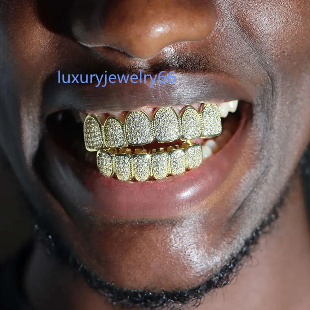 Silver Bling Hip Hop Grillz Zestaw formy de dent vvs moissanite cyrkon lodowany złote grille zęby grillz niestandardowy grillz na zęby