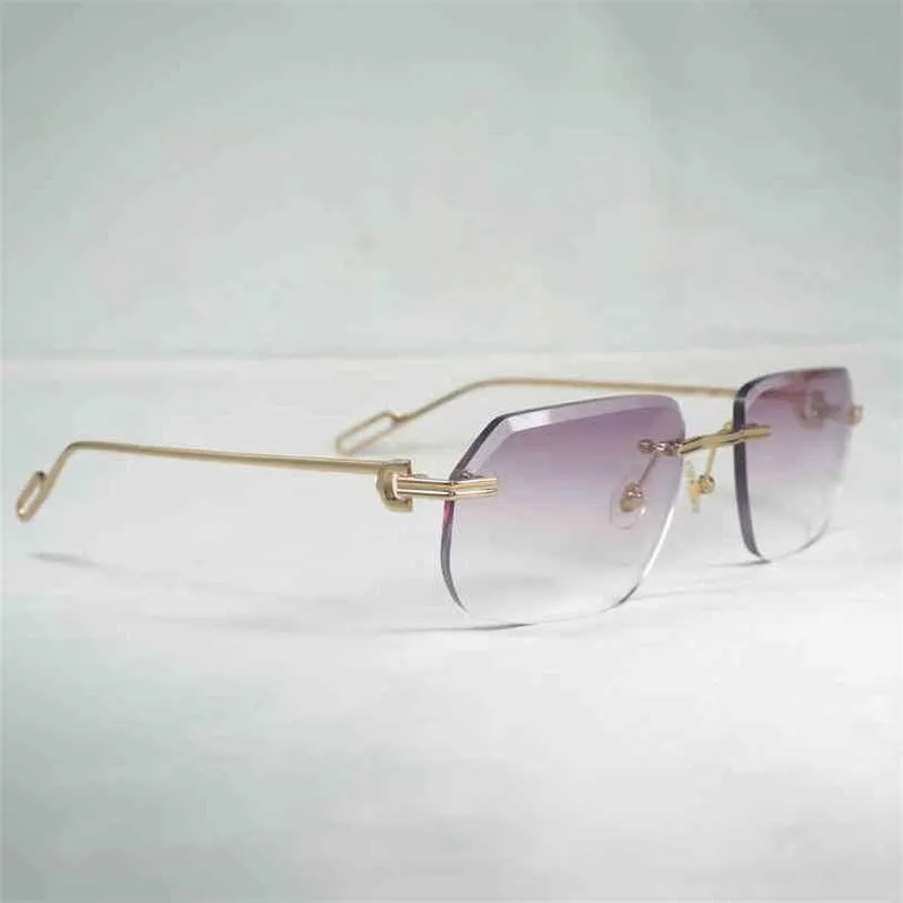 2023 Gafas de diseñador New Vintage Diamonds Gafas de sol de corte Hombres Oculos Sin montura Sombra Marco de metal Gafas transparentes para mujeres Accesorios Gafas al aire libre