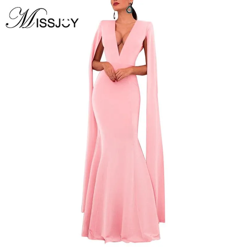 Casual Kleider MISSJOY 2023 Sommer Büro Damen Mantel Schwarz Frauen Kleid Meerjungfrau Lange Formale Party Robe Sexy Patchwork Tiefer V-Ausschnitt Elegant