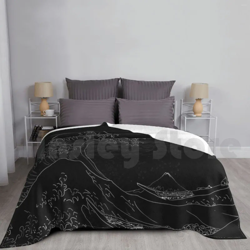 Decken Große Welle | Einfarbige Decke für Schlafsofa, Reise, The Black Japan Hokusai