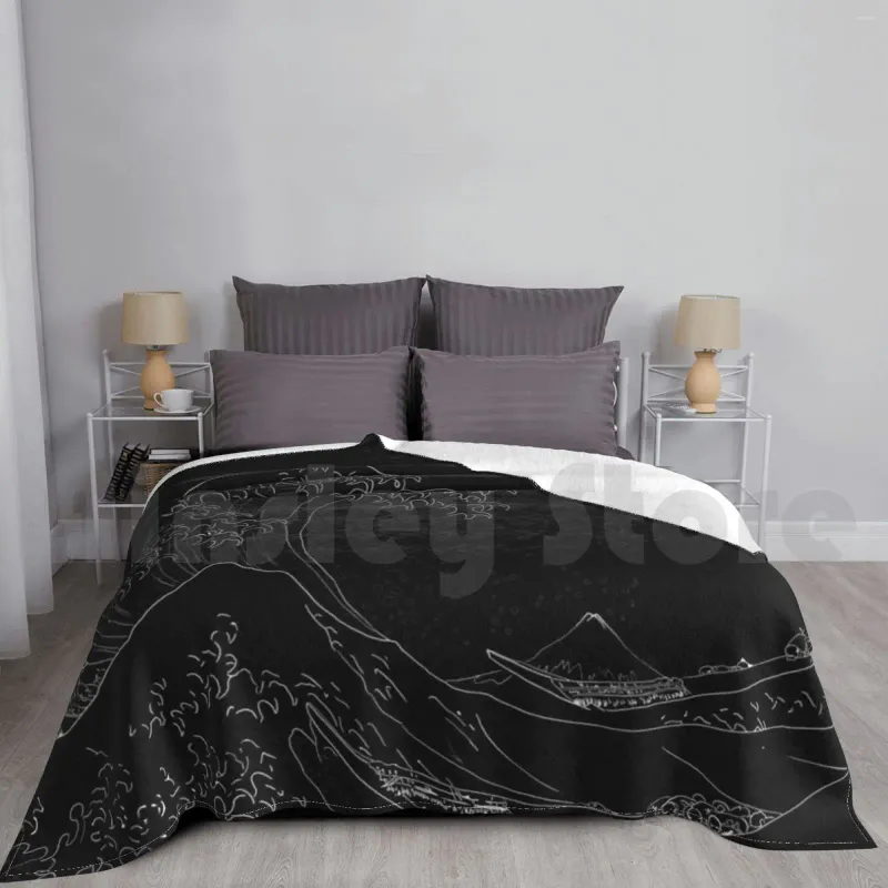 Coperte Grande Onda | Coperta monocromatica per divano letto da viaggio The Black Japan Hokusai