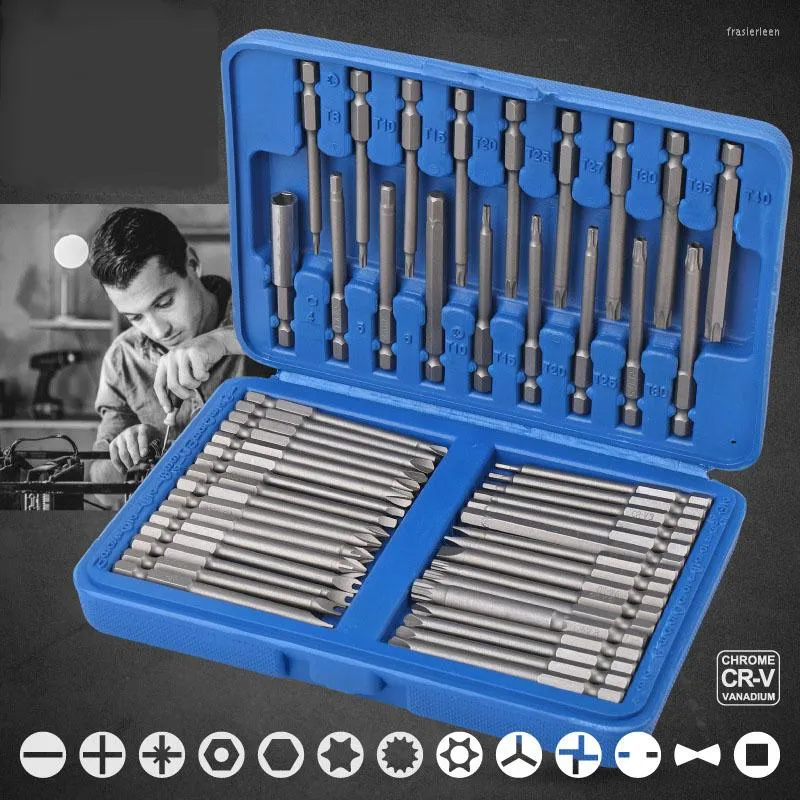 36/50pc 75mm Ekstra Uzun Uzun Manyetik Tornavida Bit Set Güvenlik Kafası 1/4 Bitler Kit Torx Star Hex Spline