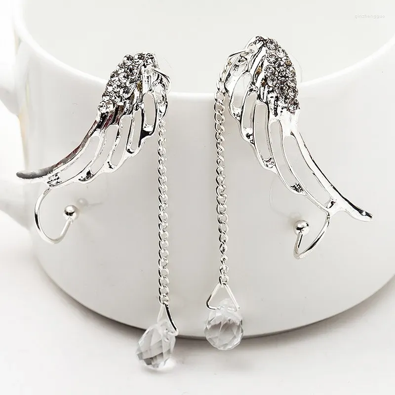 Backs Earrings Europe And America Rhinestone Wing Long Tassel Clip For Women 2023 Fashion Jewelry Girl Party Gifts Wholesale