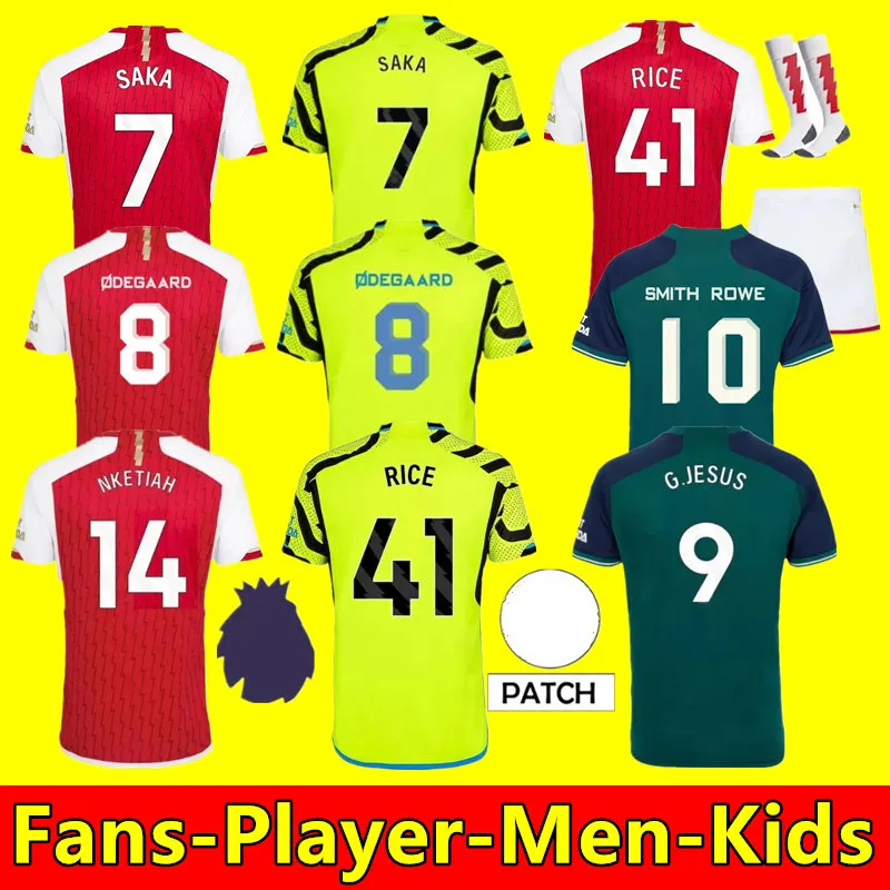 RICE Soccer Jerseys 2023 G. Jesus Odegaard Fans Player Version Jersey 23 24 ARS HAVERTZ MARTINELLI ZINCHENKO SAKA ARSEN Chemises de football Hommes Ensembles Enfants Kit enfants