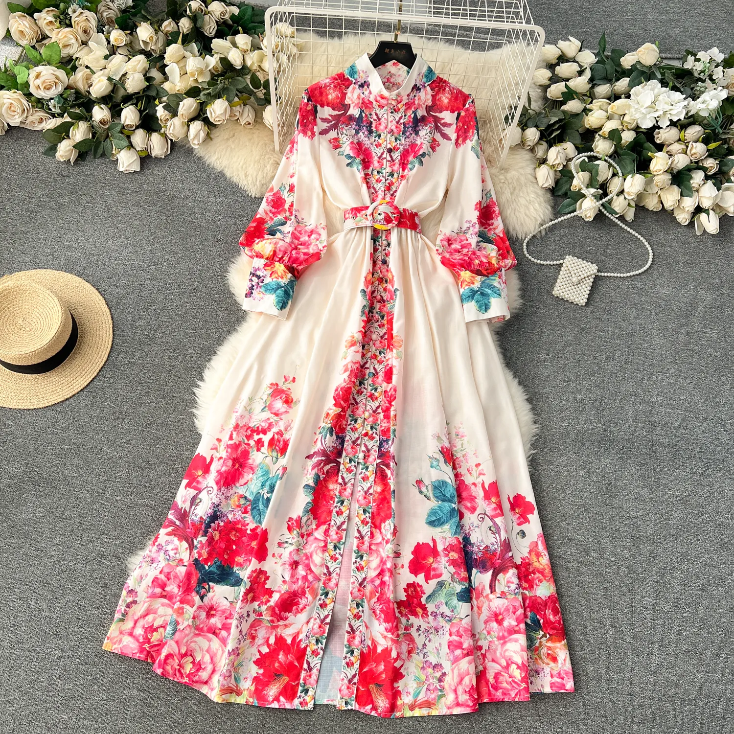 chinese dress ladies Tie-Waist Linen Maxi Dress main image 1