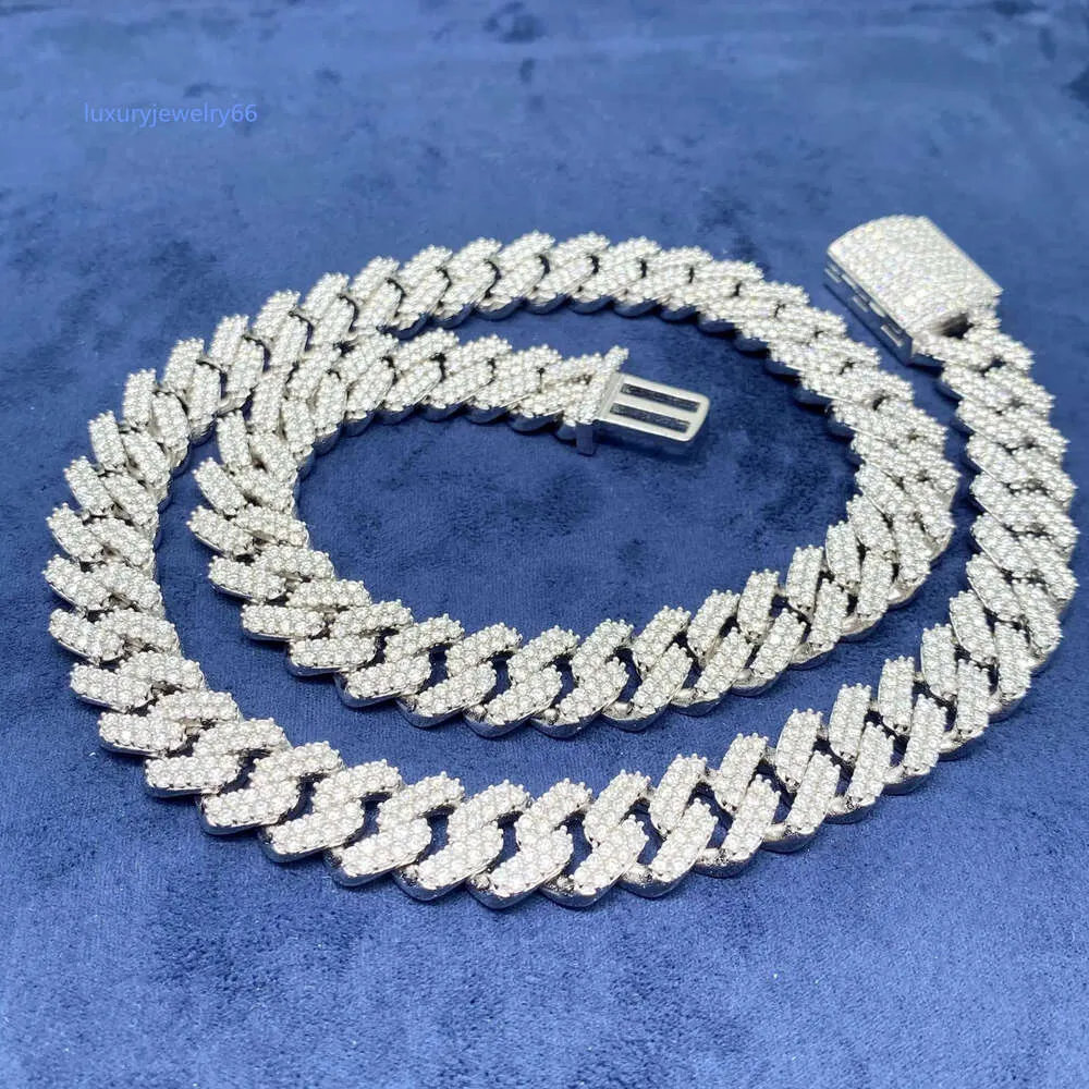 Heißer Verkauf Hiphop kubanische Kette Halskette Armband 925 Sterling Silber 12mm zweireihig VVS Moissanit Hiphop kubanische Kette Halskette