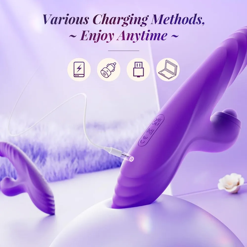 Gode de poussée de jouet sexuel féminin - Vibromasseur de lapin de poussée de jouet sexuel avec 10 vibrations 7 modes de poussée avec coups de langue, vibrateur de clitoris du point G pour jouets pour adultes, jouets sexuels