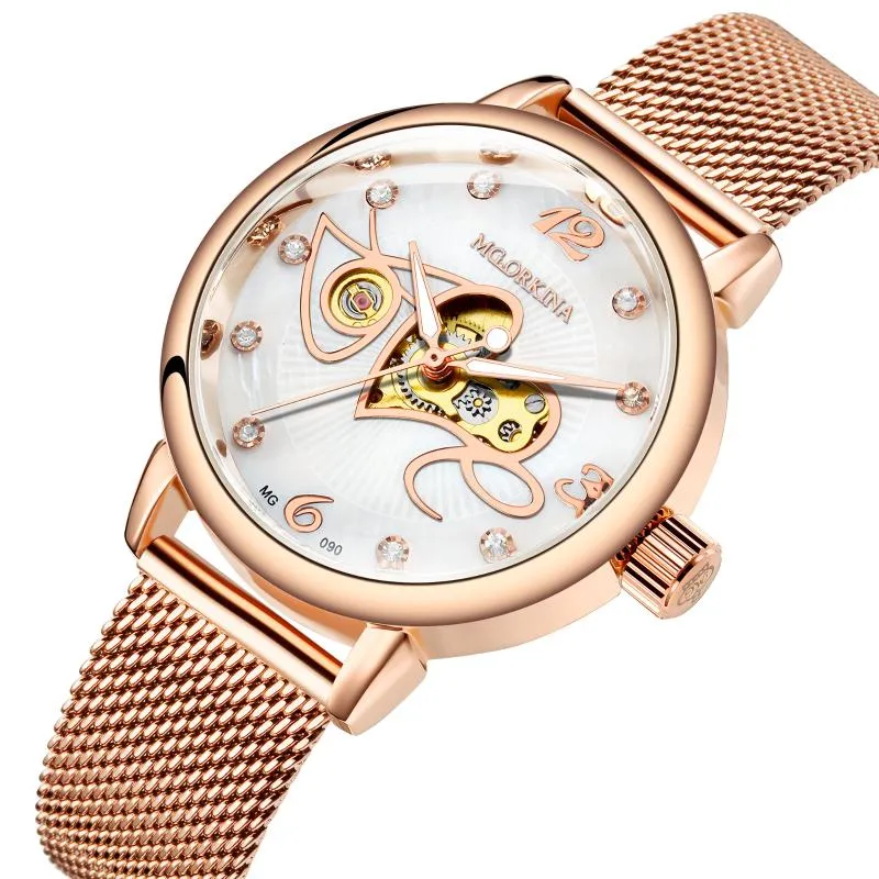 Montres-bracelets amour montres mécaniques automatiques femmes montre en or rose dame fille robe horloge montre femme