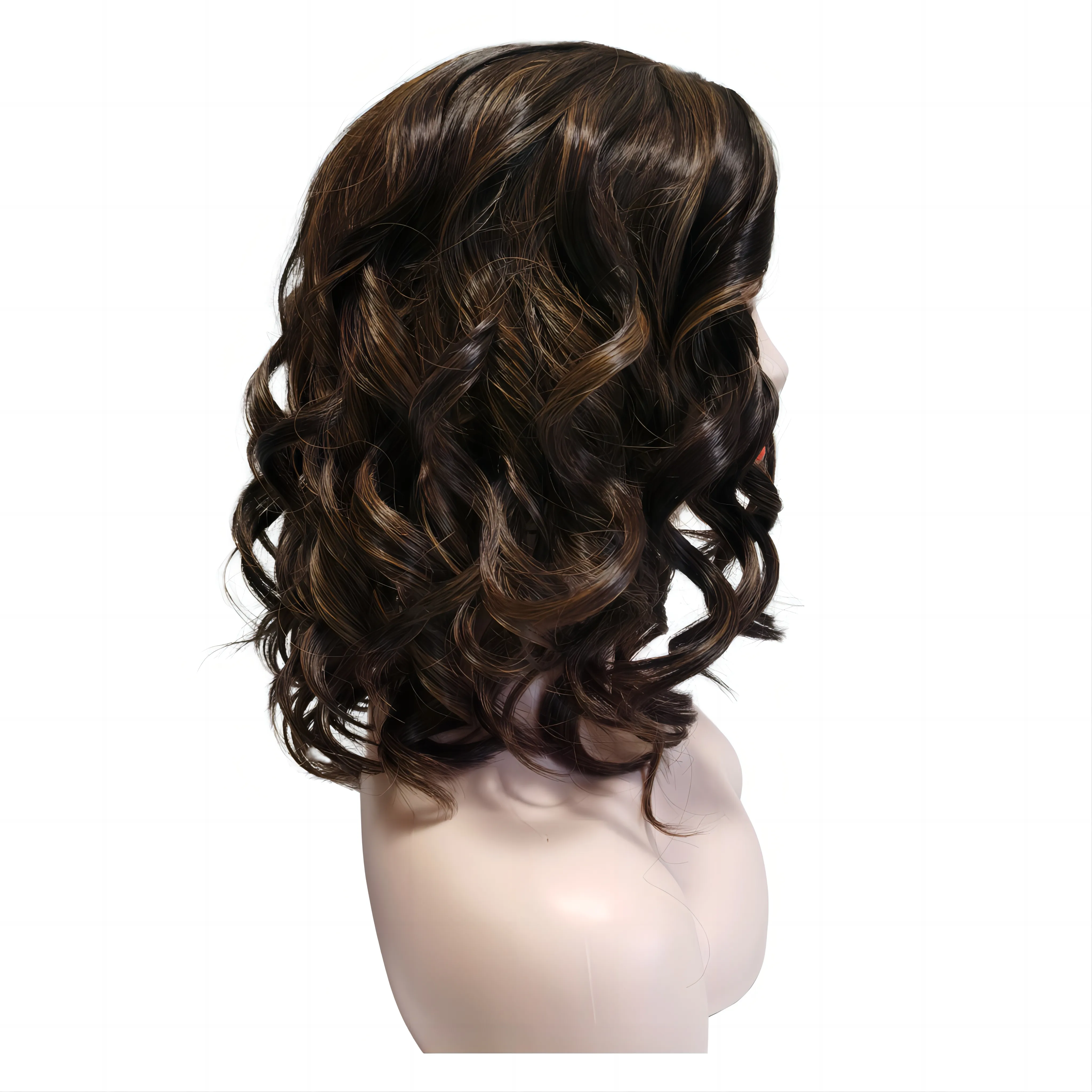 Peruca de cabelo humano para mulheres 16 "marrom escuro encantador onda de peruca elegante e elegante de onda de peruca na natureza