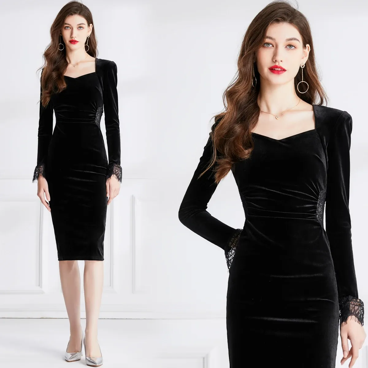 knee length dresses for ladies Lace Patchwork Cami Midi Dress