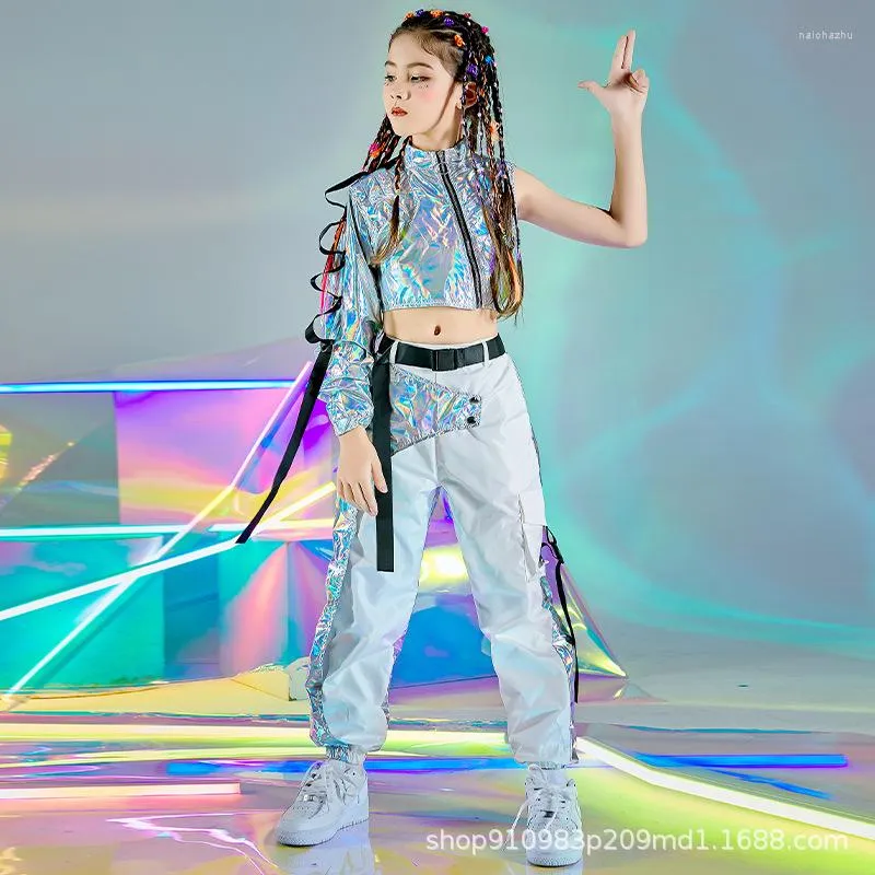 2022 Jazz Dance Costume For Girls Crop Tops Pants Pink Kpop Hip