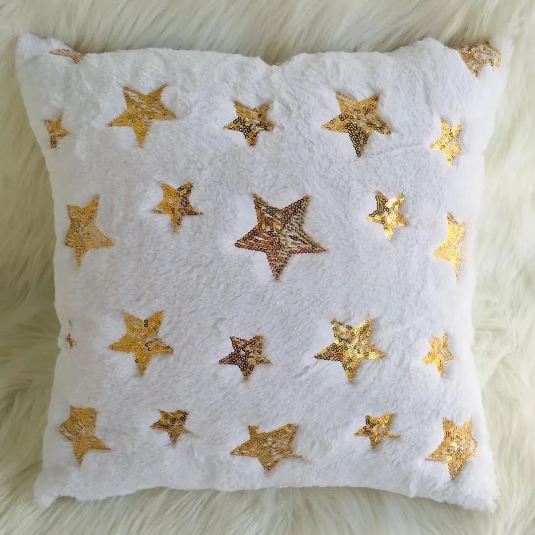 Plush Christmas Pillow Case Cover Sequin Embroidery Pillow Cover Cross Border Hotel Pillow Sofa Cushion Without Core 1224672