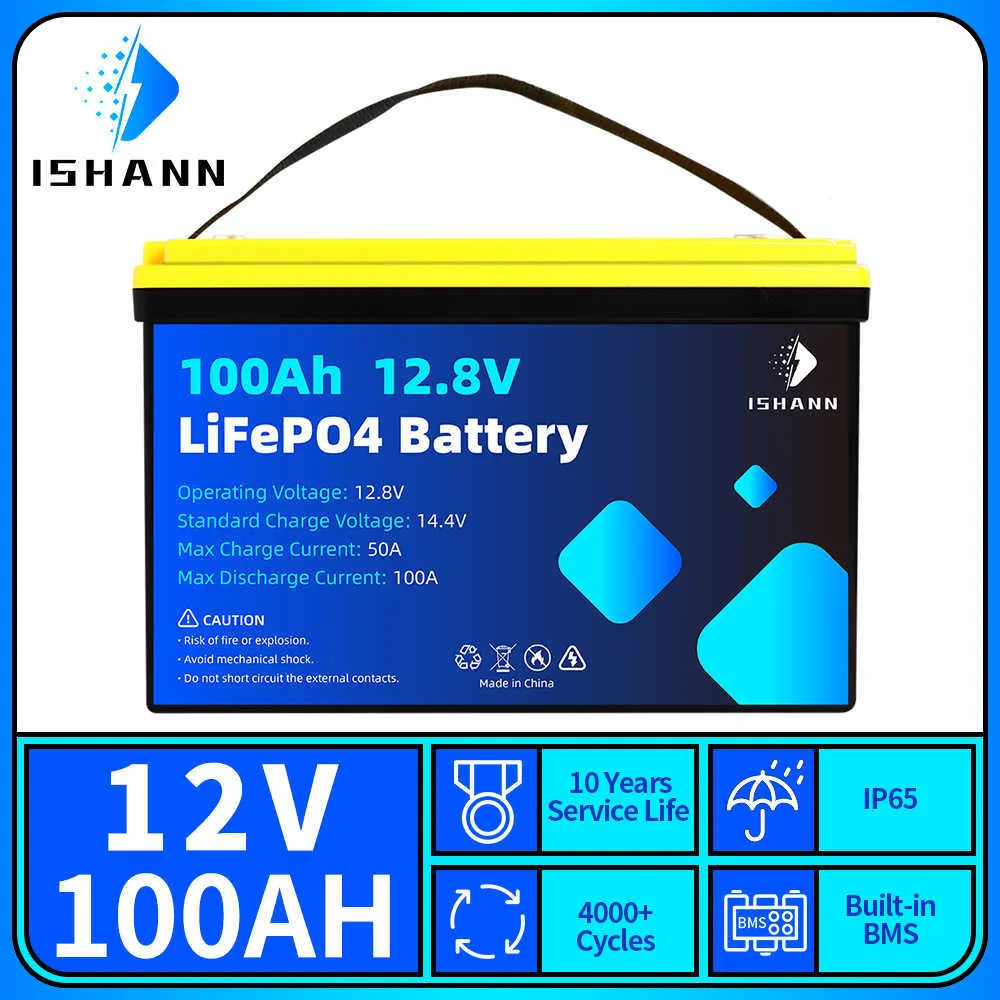 Bateria BMS LIFEPO4 embutida 12V 100H Ciclo profundo portátil 12,8V Bateria recarregável para RV EV Vans barcos Células de carrinho de golfe