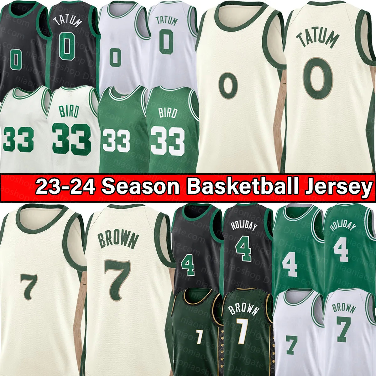 0 Jayson Tatum Basketbol Formaları Jaylen Brown City Jersey 4 Jrue Tatil Retro Larry 33 Kuş 2023-24 Erkek Çocuklar Gençlik Yeşil Edit