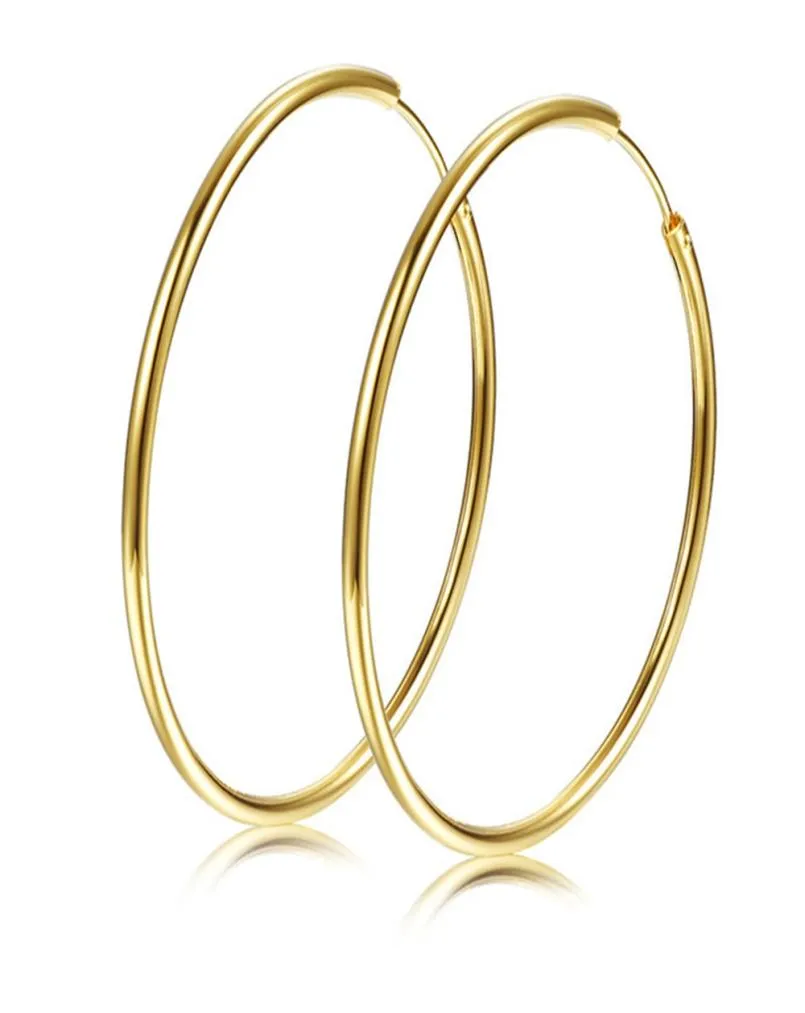 Гладкие серьги-кольца для женщин и девочек из желтого золота 18 карат, большие круглые серьги Huggies с наполнителем, диаметр 40 мм3450559