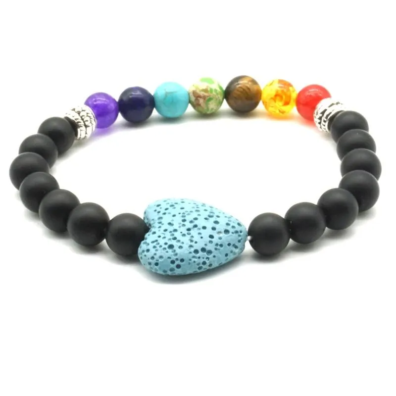 Strand Heart Lava Stone Essential Oil Diffuser 7 Chakra Energy Beads Healing Balance Reiki Buddha Prayer Jewelry Men Women Bracelet Beaded