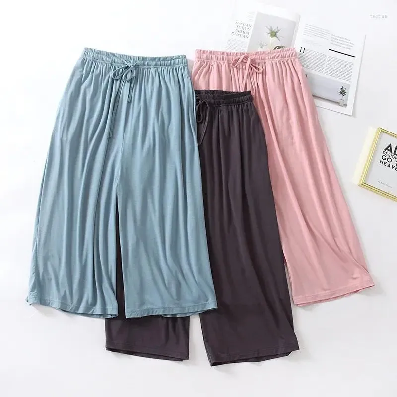 Women's Sleepwear Pajama Leg Size Modal Solid Summer Pants Loose Wide Pijamas Thin For Plus Homewear Color Capris Home