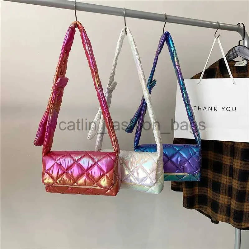 Omuz Çantaları Sonbahar Kış Pırlanta Desen Puf Omuz Çantası Parlak Gökkuşağı Çantası Küçük Bagcatlin_fashion_bags