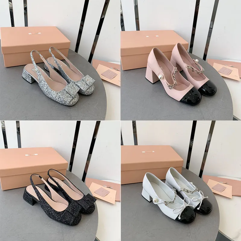 Miui berühmte Schuhe Mary Brand Jane Damen Schuhe sexy Bankett Prinzessin Hochzeitskleid Damenschuhe Super dicke Metallschnalle 100% Leder Schwarz Gold High Heels Klassiker.