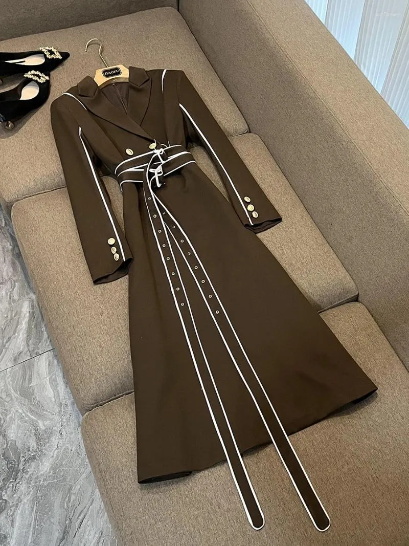 Women's Jackets Arrival Women Color Block Coat Long Sleeve Notched Length High Waist Windbreaker Jacket With Belt