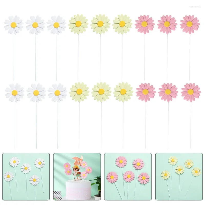 Festliga leveranser 30 st fest daisy blommakaka plockar cupcake toppers boho dekorationer blommor rosa