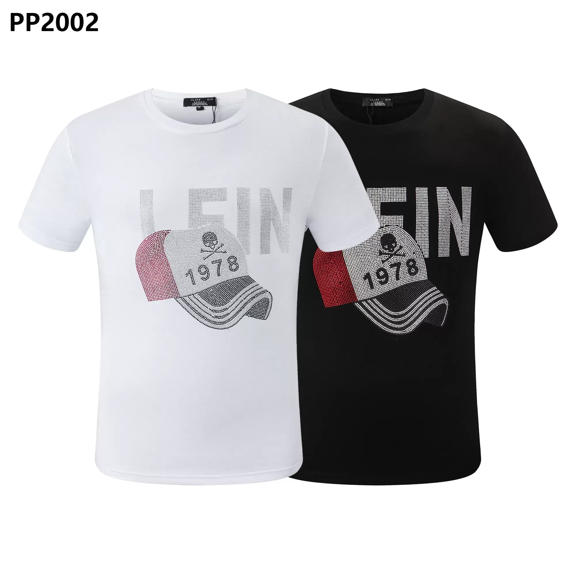 PP Moda Masculina 039; s Designer Slim Fit Casual Strass Manga Curta Em Torno Do Pescoço Camisa Tee Crânios Imprimir Tops Streetwear Colarinho Polos M-XXXL P2002