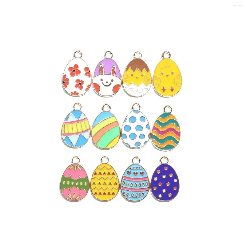 Charms Easter Egg Holiday Party Diy Eloy Oil Droping Accessories Cartoon Keychain Pendant Halsband Giftvän