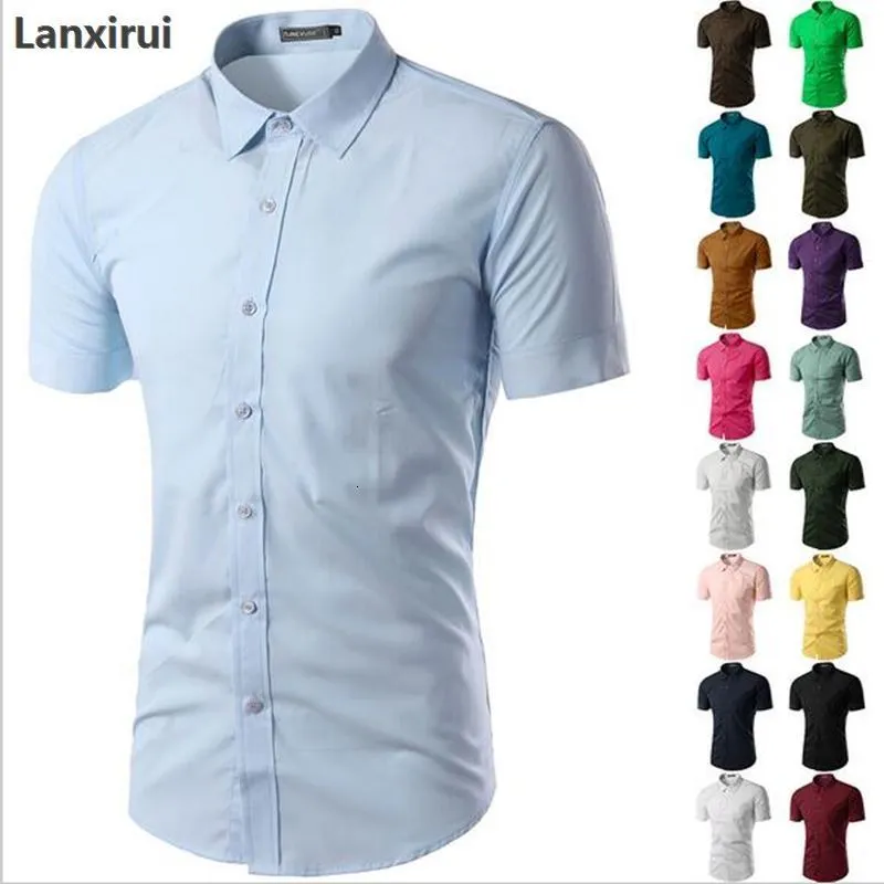 Casual shirts voor heren Summer Fashion Mens Shirt Casual Slim Fit Business Formal Shirt Shirt Shirt Short Sleeve Mens Solid Chemise Homme Aziatische maat M-3x 230404