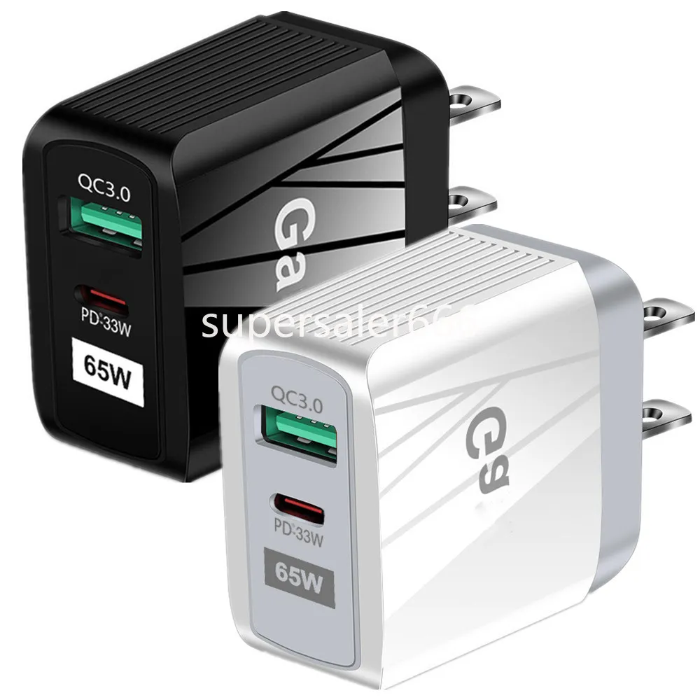 Chargeur rapide universel ultra rapide 65W PD QC3.0 EU US UK Adaptateurs d'alimentation pour Iphone Huawei Samsung Tablet PC Prises de chargeur mural avec boîte de vente au détail S1