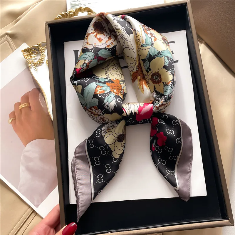 Luxury Scarf Headband Silk Woman Print Plaid Letter Head Scarf