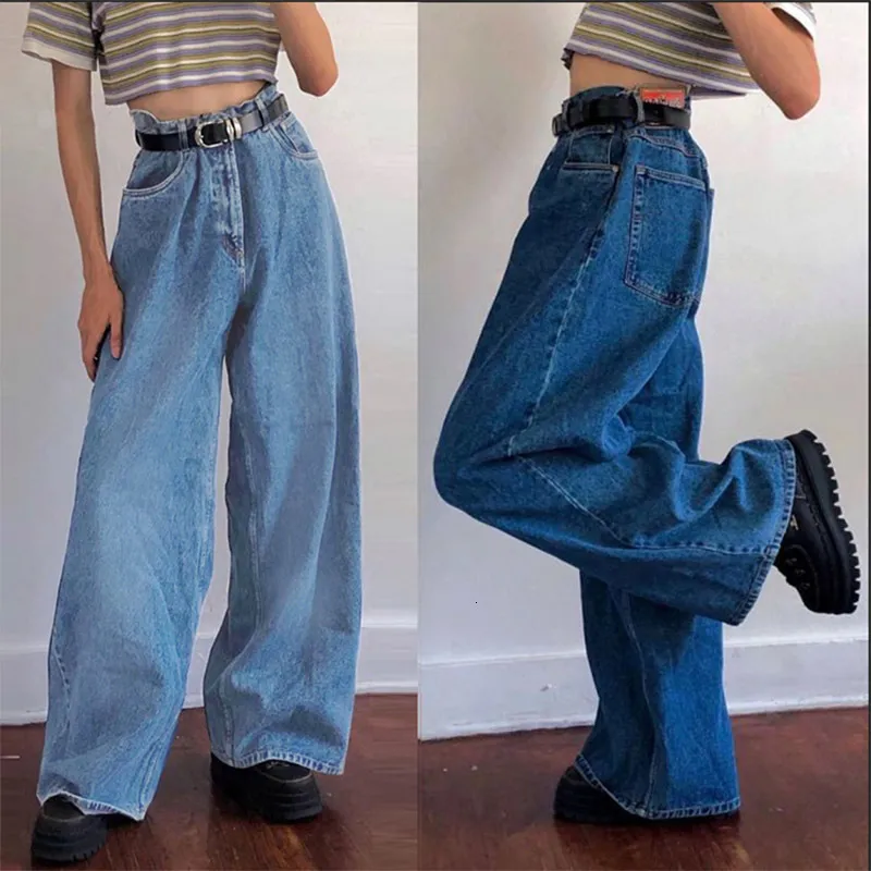 Damesjeans Koreaanse stijl Vrouwen jeans denim laars gesneden wide been jean laarzen mode losse lange lengte streetwear vrouwelijke broek casual vaste broek 230404