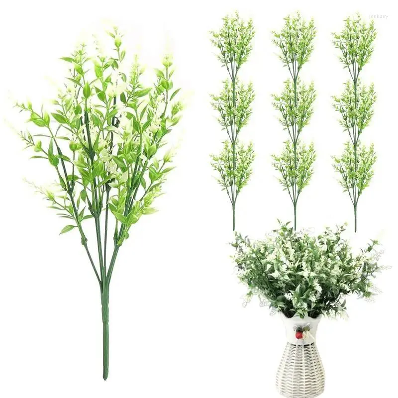 Flores decorativas lavanda planta decoração 10 pacotes falso arbustos plantas resistente a uv estética realista artificial