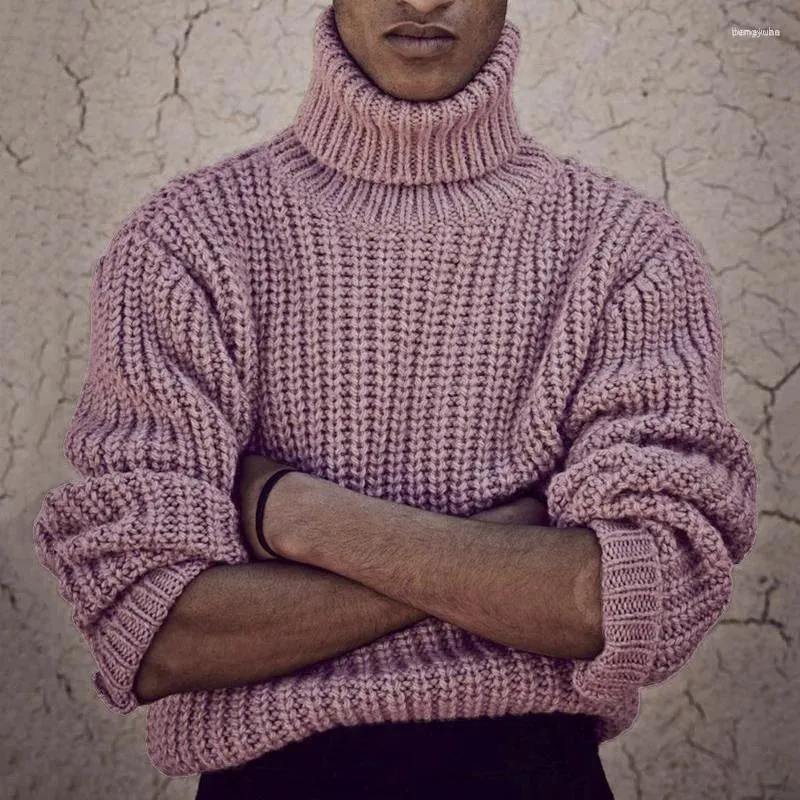 Męskie swetry męskie jesienne zima zagęszczanie mężczyzn solidny kolor gruby igły wysoko szyi moda luźna dzianina ubrania streetwear