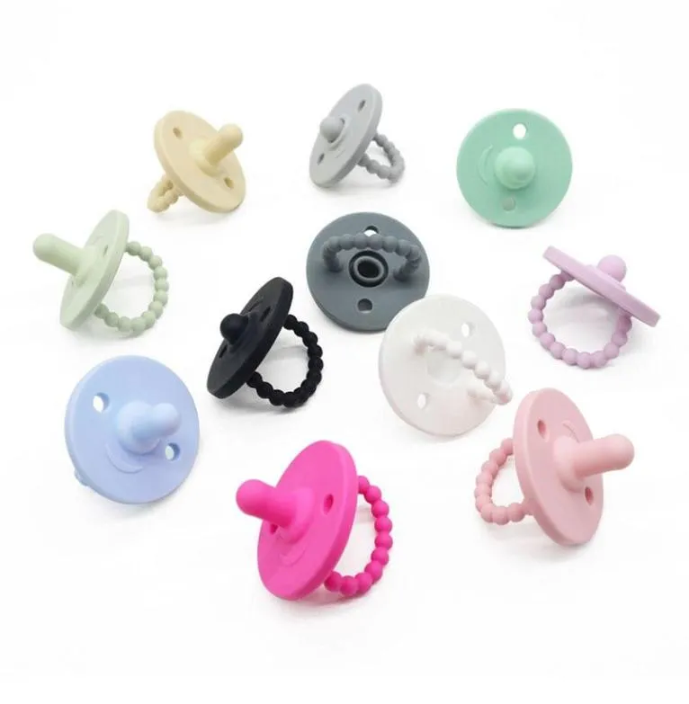 11 färger 10st Baby Pacifier Teether Soft Silicone Teether Nipple Soother Spädbarnssköterskan Tuggleksaker för babymatning M24456947920