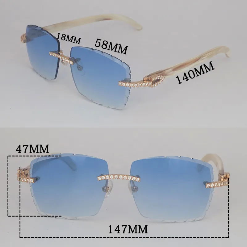 Moissanite Diamond Set Rimless Sunglasses Womans Big Stones 2 5 Carat Diamond Sun glasses Original White Stripes Genuine Natural H238x