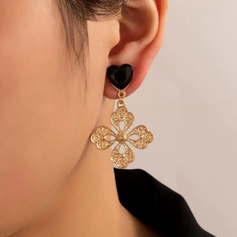 Dangle Earrings Vintage Carved Flower For Women Eleance Black Heart Hanging Female Geometric Party Jewelry 9407