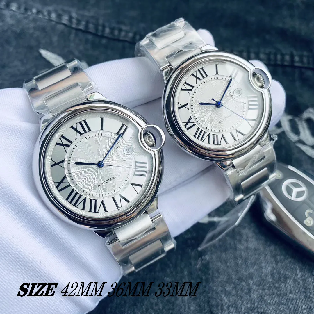 Mens and Watch Watch Designer Automatyczne ruch Wysokiej jakości niebieski wybór klasyczny rozmiar 42 mm 36 mm 33 mm Strap ze stali nierdzewnej automatyczne zegarek modowy Orologio.
