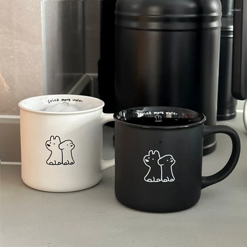 Кружки с милым рисунком, матовая кружка для щенка, черно-белая кофейная чашка для пары, керамические чашки для завтрака, молока для домашнего офиса, 320 мл воды