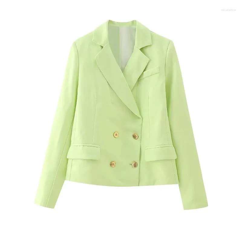 Frauen Anzüge Frau Casual Grün Zweireiher Blazer 2023 Sommer Weibliche High Street Gerade Blazer Damen Fashion Solid Outwear